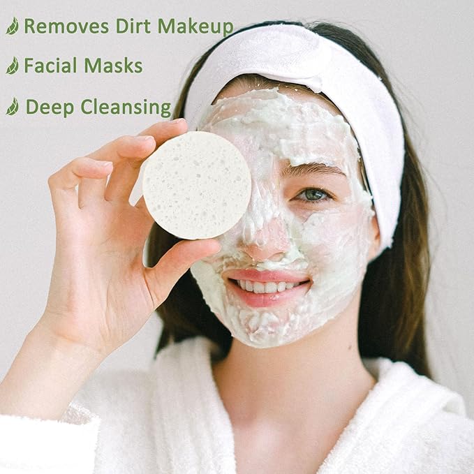 Beieverluck 300 Count Compressed Facial Sponges for Cleansing Natural Cellulose Disposable Face Sponge Spa Sponge for Face Cleansing Exfoliating Makeup or Mask Removal, White