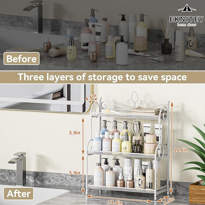 EKNITEY 3-Tier Bathroom Organizer - Sink Organizer Spice Rack(No Assembly)
