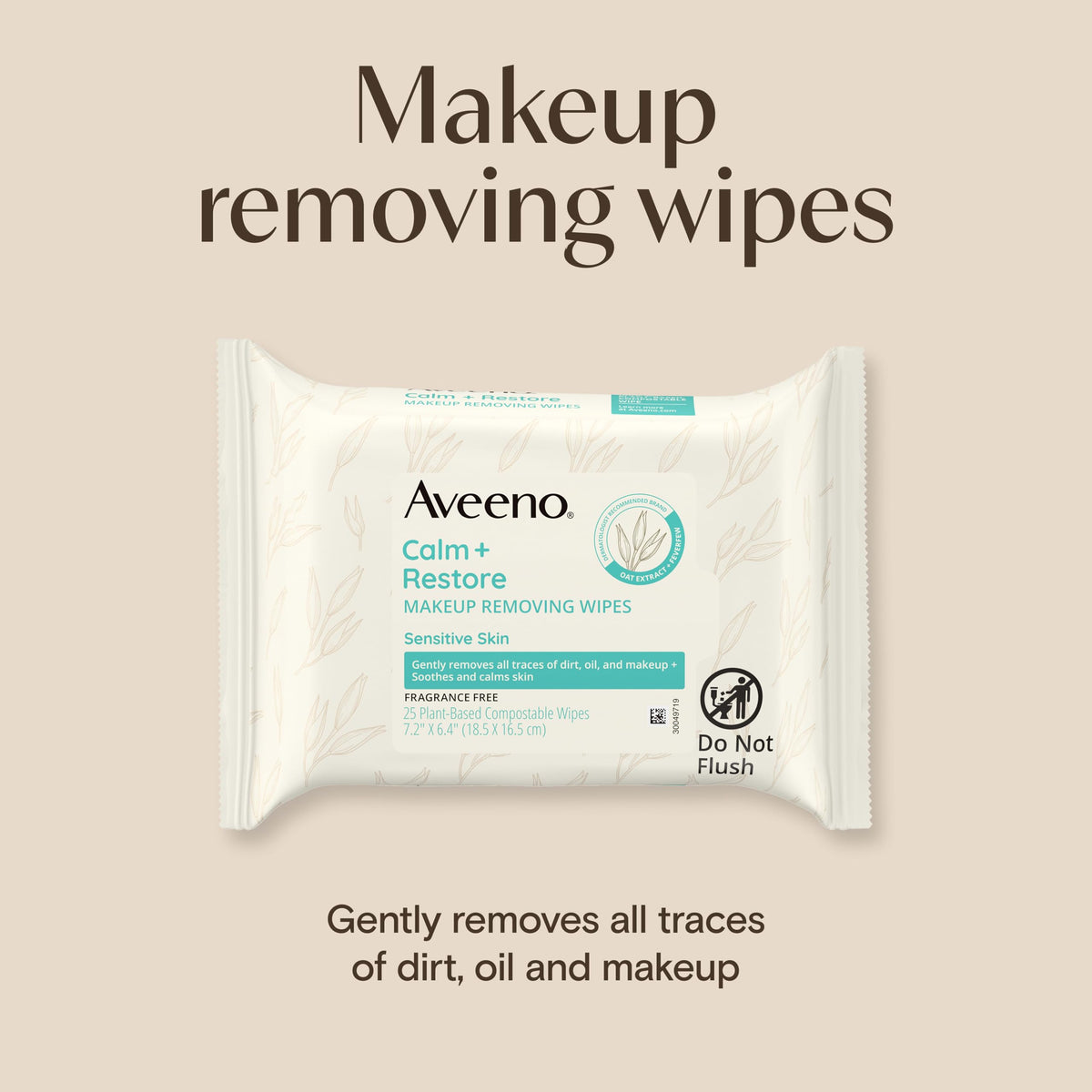 Aveeno Calm + Restore Unscented Makeup Remover Wipes, Alcohol-Free, 25 Ct