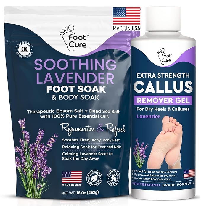Lavender Foot Soak & Callus Remover Gel Kit - Extra Strength Callus Remover Gel for Feet, Remove Calluses with Epsom Salts, Dry Cracked Heels & Foot Odor, at Home Pedicure - Foot Care for Tired Feet