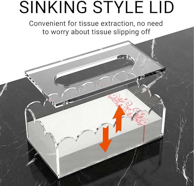 LUGUNU Clear Acrylic Tissue Box Cover Holder - Fits Standard Tissue Boxes, 8mm Thick Lid & Non-Slip Design, Rectangle Napkin Dispenser Organizer for Bathroom, Office, Kitchen (8.9x4.9x2.9in)