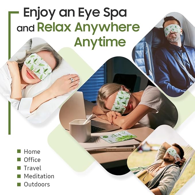 BeHoomi 20 Packs Steam Eye Mask, Heated Eye Mask Warm Compress for Eyes, Disposable Self Heating Steam Mask for Home, Sleep, Spa, Travel Essentials & Relaxation Gifts for Women (Green Tea)