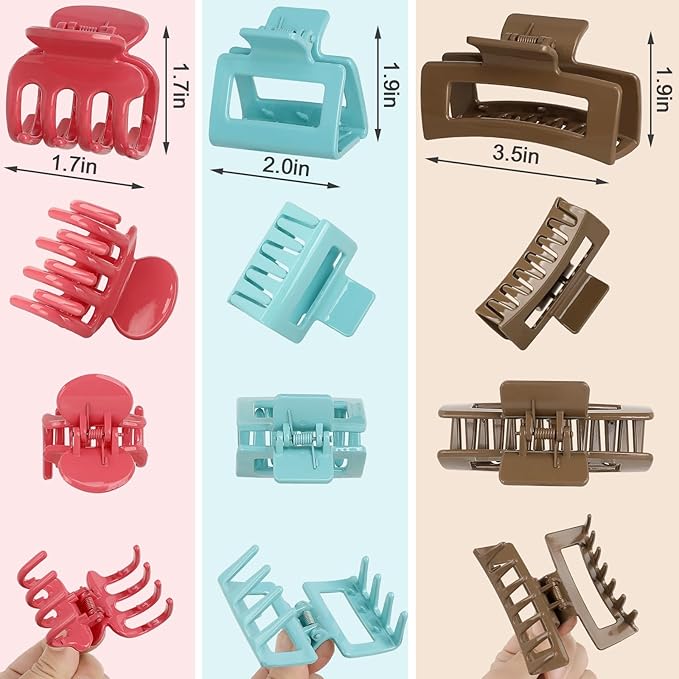 SMKSL 3 Styles Hair Clips for Women Small Medium Big Claw Clips for Thin Thick Hair 12 Pcs Hair Claw Clips Hair Clips Combination Hair Accessories for Women (Gloss Colorful)