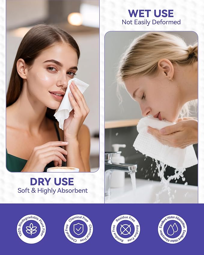 Jolly Care Face Towels Disposable, Face Towelette Disposable, Soft Disposable Face Towel for Makeup Remover, Thick Face Cloths for Women Cleansing, Skin Care, 7.8"×7.8", 80 Count (1 Pack)