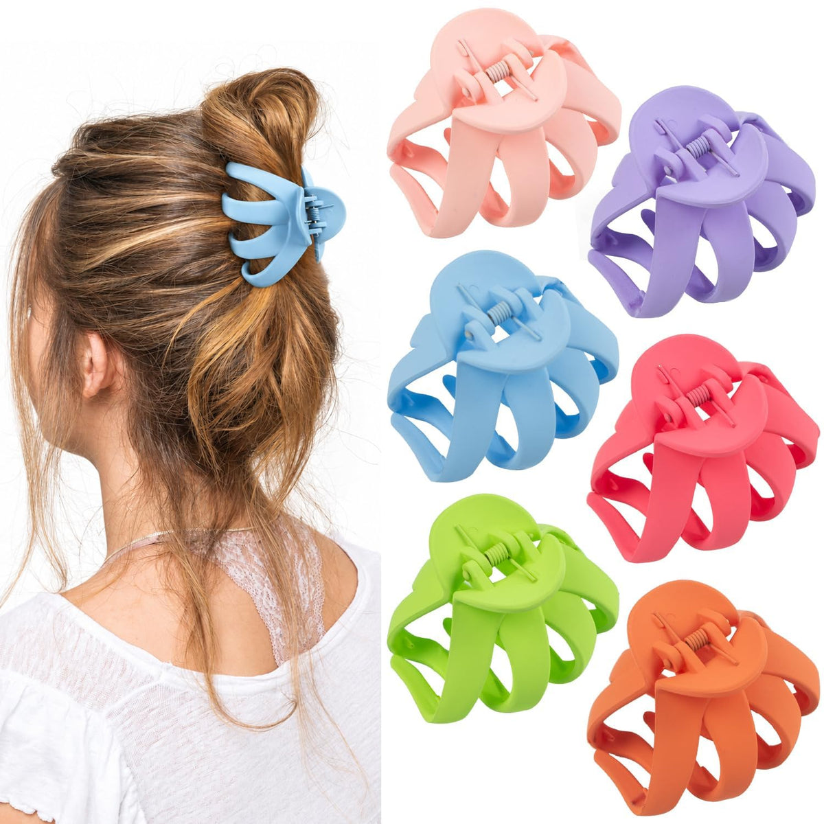 2.8" Medium Octopus Hair Clips for Women, Matte Claw Clips for Thin Hair, 90' Strong Hold Non-slip Spider Octopus Clip for Fine Hair Jaw Clips (Black & Tortoise)