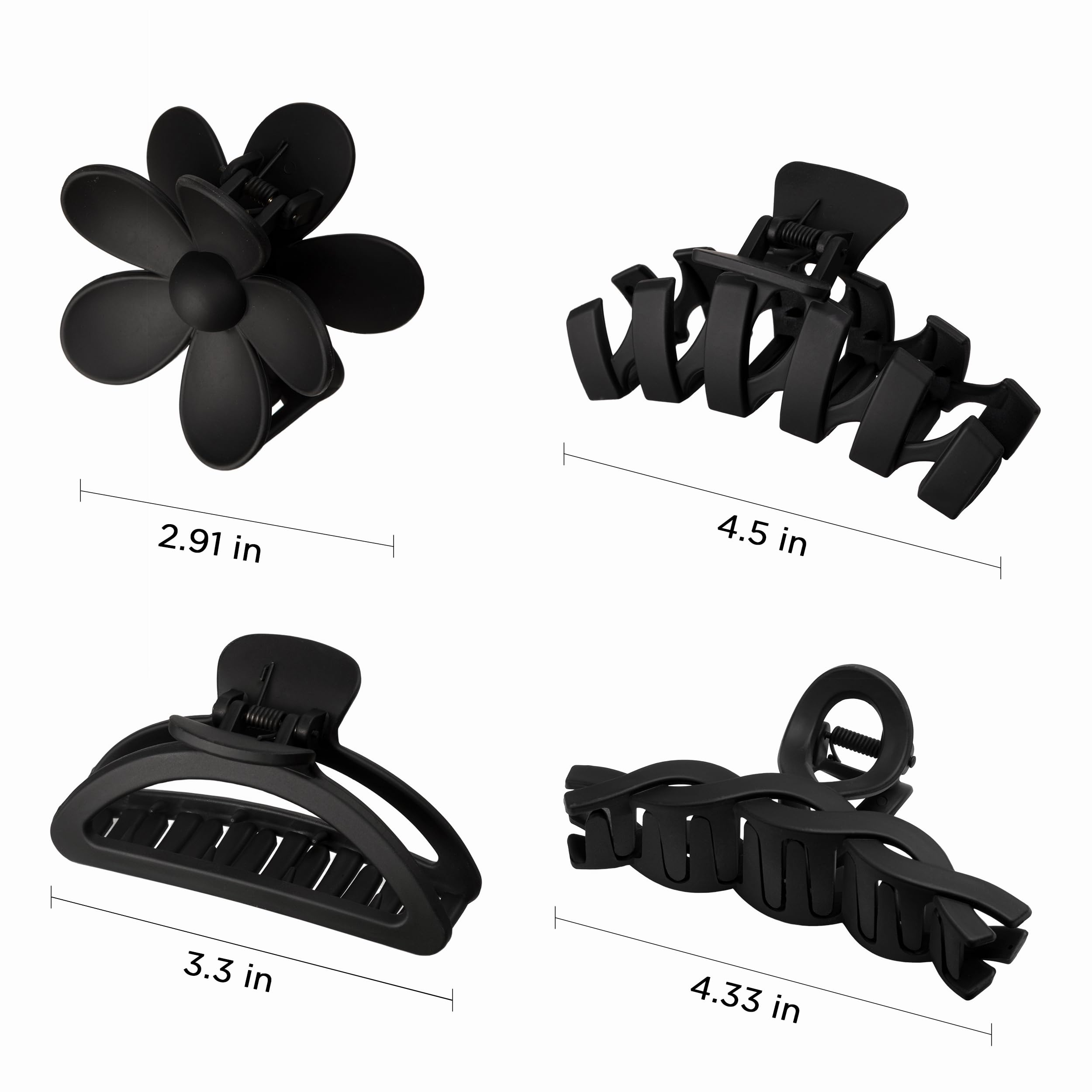 8PCS Hair Clips for Women, Flower Claw Clips for Thick Hair, Non-Slip Hair Accessories with Multi-Styles, Black Color Hair Claw Clips and Variety Pack, Ideal for Girls
