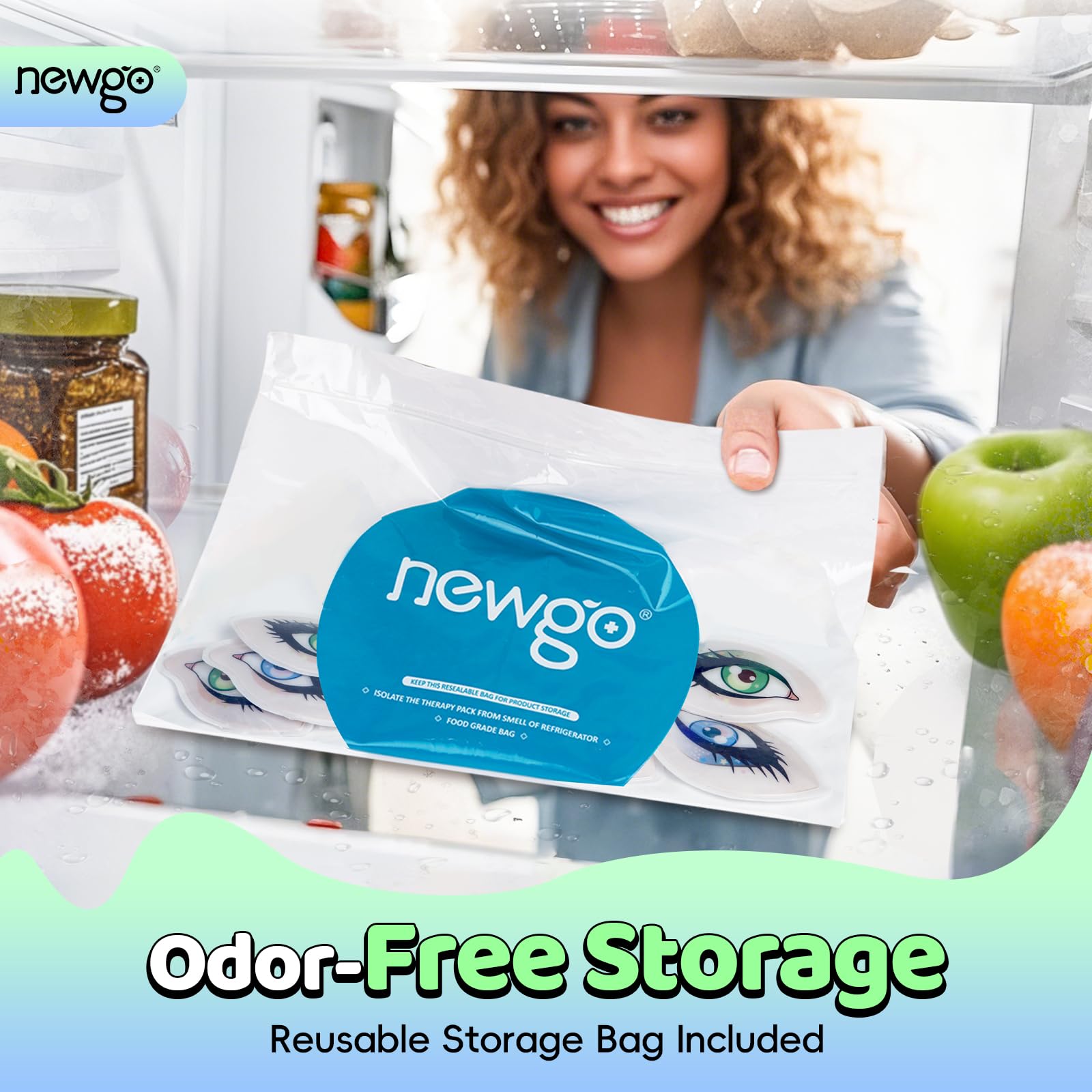 NEWGO Gel Ice Pack for Eyes, Reusable Cooling Eyes Patches with Funny Design, 4 Pairs Soft Cold Compress Therapy Eye Pads for Puffiness, Dark Circles, Migraines, Allergies, Fits All Eye Shapes