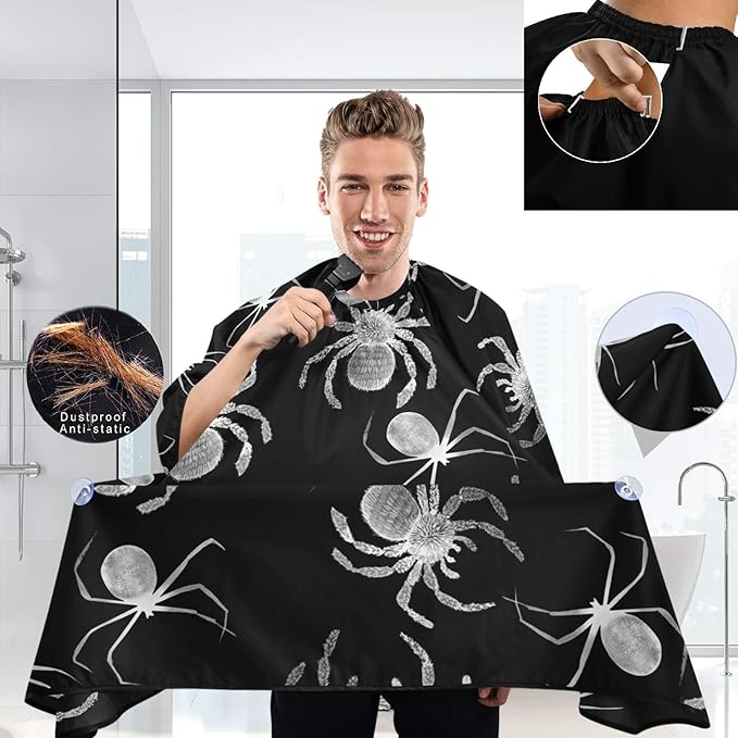 visesunny Barber Cape Spider Animal Polyester Hair Cutting Salon Cape Apron Anti-Static Haircut Water-Resistant Shaving Cloth Beard Shaving Bib Hairdressing Cape