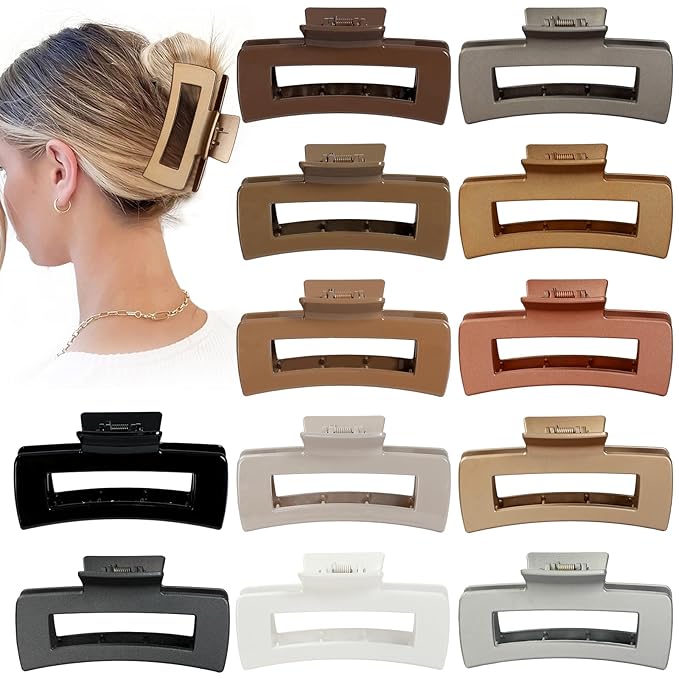 Sisiaipu 4.1 Inch Large Hair Claw Clips 12 Pcs Big Claw for Thick Hair Square Hair Clips Jumbo Jaw Clips Bulk Hair Accessories for women and Girls (Gold)