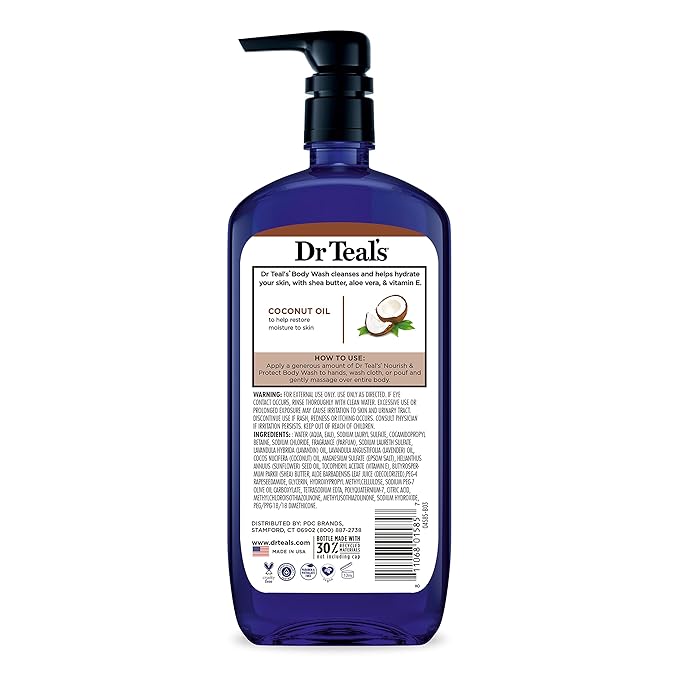 Dr Teal's Body Wash with Pure Epsom Salt, with Coconut Oil, 24 fl oz (Pack of 4)
