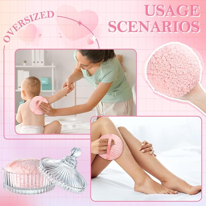 2 Pieces Extra Large Body Powder Puff and Container, 6 Inch Oversize Dust Powder Puff for Baby Women Dusting Powder