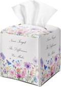 Vintage Floral Purple Tissue Box Cover Square with Bottom Belt, Wildflowers Leather Waterproof Tissue Holder Facial Paper Case for Tabletop Home Office Bathroom Car Decor -09