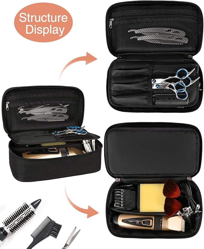 Meiiy Barber Tool Bag, Hair Clipper Bag Hair Cutting Scissors Storage Bag Shaving Kits Haircut Accessories Organizer Bag Gift for Women (Black)