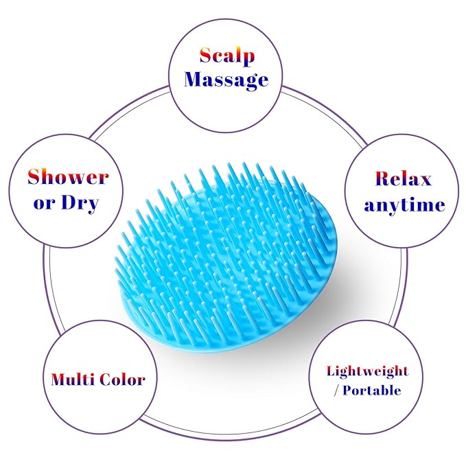 YEALIFE 2Pack Hair Scalp Exfoliator Brush Dandruff Cleaning Brush, Flexible Scalp Massager, Shower Shampoo Brush for Home, Office, Travel and Pets-Pink/Blue