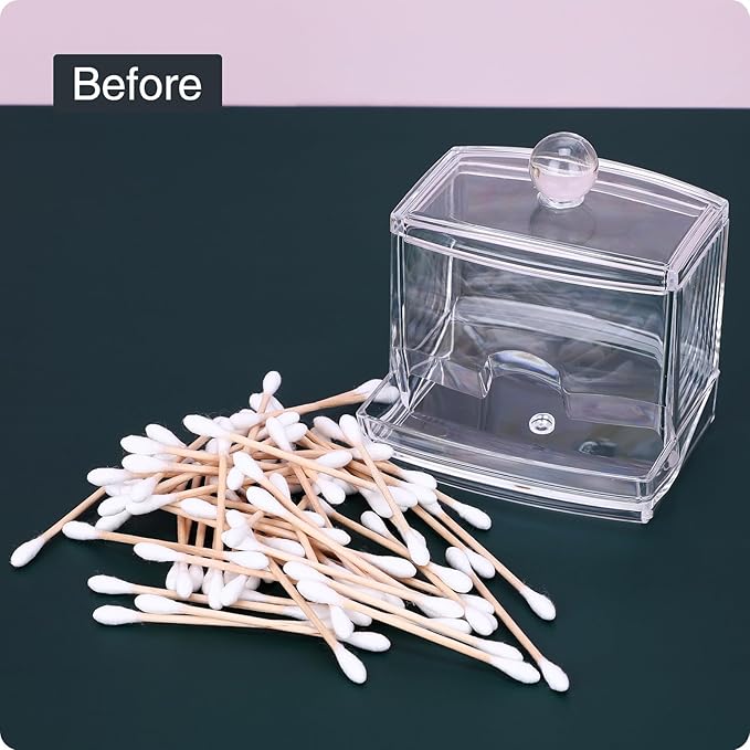MOSIKER 10oz Clear Acrylic Small Qtip Holder,Swab Dispenser Cotton Ball Jars Bathroom Organizer with Lid