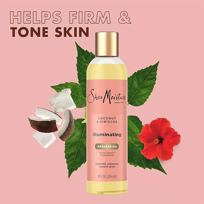 SheaMoisture Massage Oil, Illuminating Coconut & Hibiscus 2-Pack – Glow Up Essentials, 8 Oz Ea