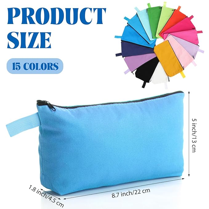 Saintrygo 30 Pcs Canvas Makeup Bags Bulk, Travel Cosmetic Zipper Pouch Blank DIY Multipurpose Toiletry Bag Hygiene Pouch for Women Purse Pencil Case (8.7 x 5 x 1.8 Inch,Novel)