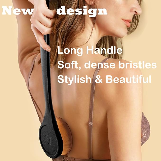 Lotion Applicator For Back, Feet, Long Handle Curved, Back Sunscreen Applicator for Kids, Women, Ultra Soft Bristles for Ultimate Comfy, Apply Cream Moisturizer, Self Tanner, Black