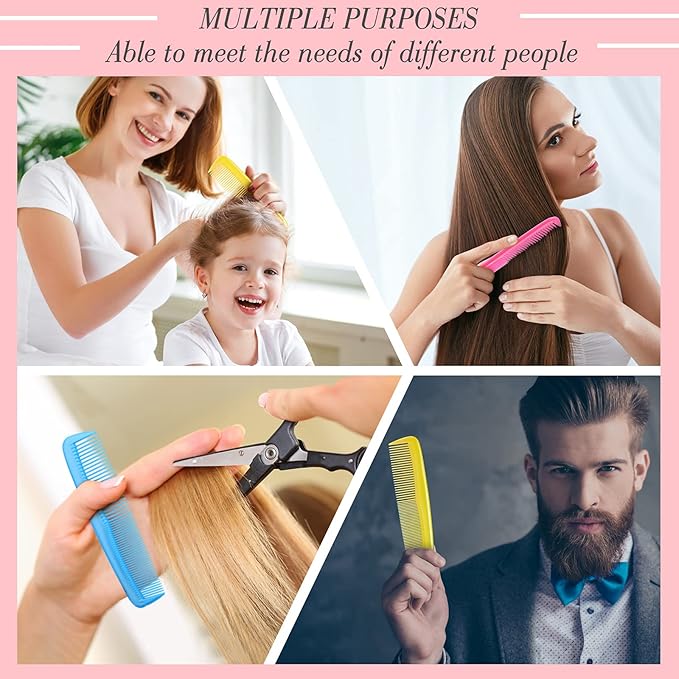 Leinuosen 12 Pieces Hair Combs Set Pocket Plastic Fine Tooth Dressing Comb for Women and Men, Peines Para Cabello(Pink, Yellow, Blue)