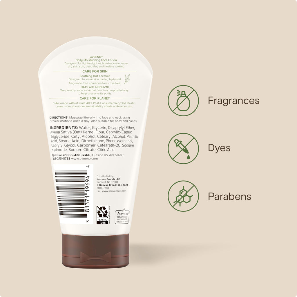 Aveeno Daily Moisturizing Face Lotion, Fragrance-Free, 5 oz
