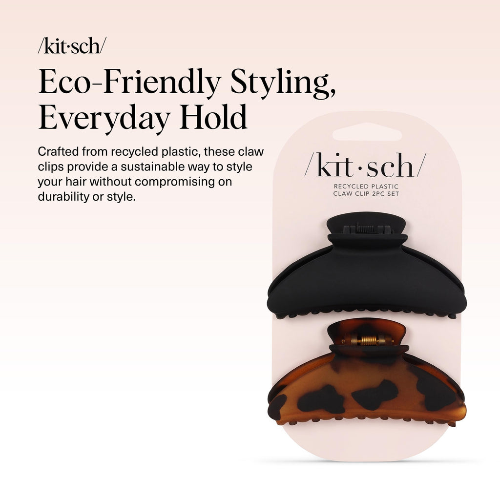 Kitsch Medium Hair Clips for Women, Strong Hold, Recycled Plastic Claw Clips for Thick Hair | Great for Updo, Half Up Hairstyle - 2pcs, Black and Tort