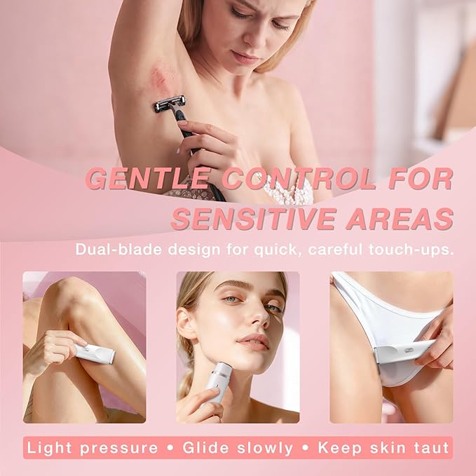 Bikini Trimmer for Women, Dual-Ended Electric Razor Personal Shaver for Bikini Line & Pubic Hair, Waterproof USB-C Rechargeable Body & Face Trimmer for Underarms & Legs (Pearl White)