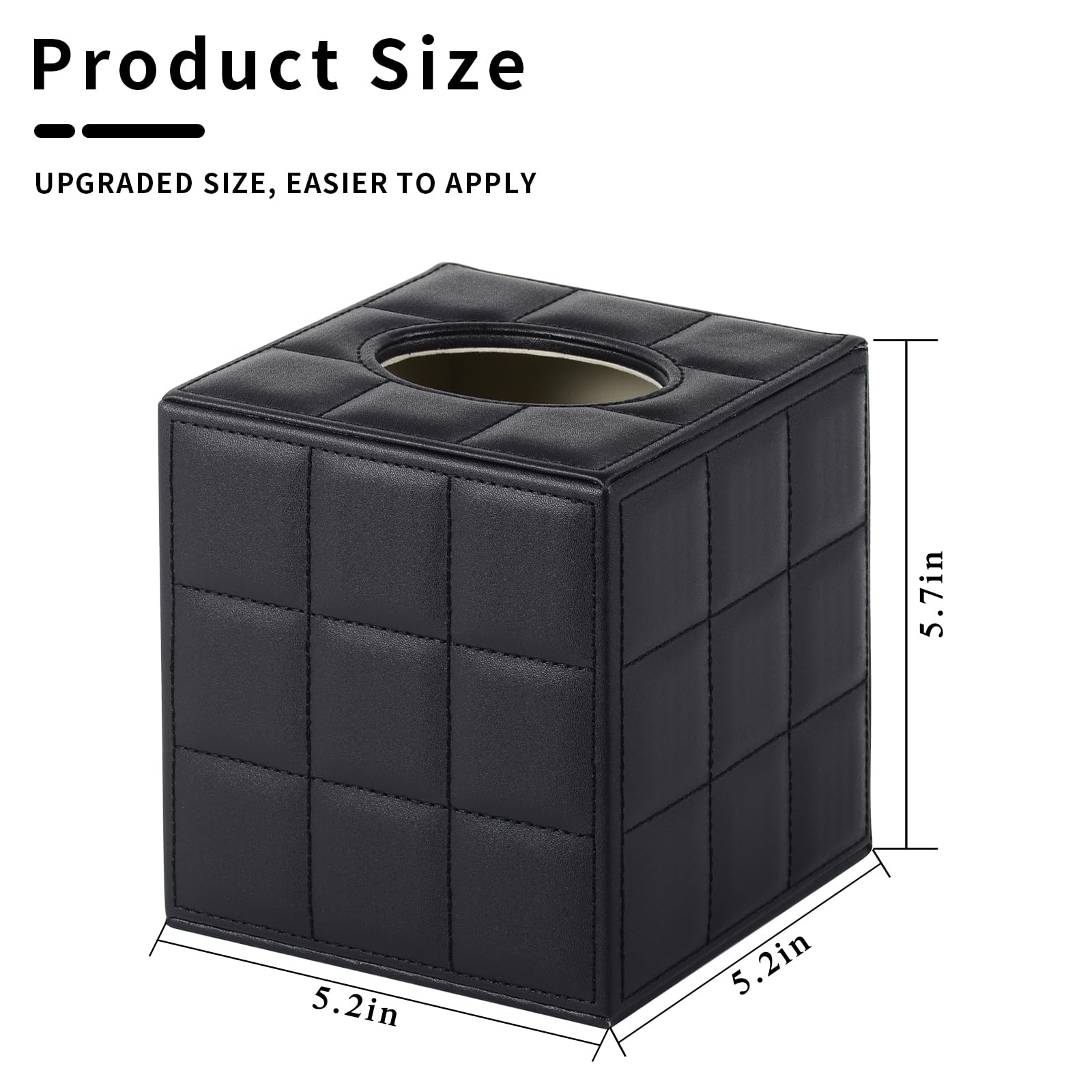 XNONE Tissue Box Cover Square Tissue Box Holder PU Leather Facial Organizer with Magnetic Bottom,Decorative Napkin Caddy for Vanity Dresser Night Stand Table Countertop Home Office Car,Black