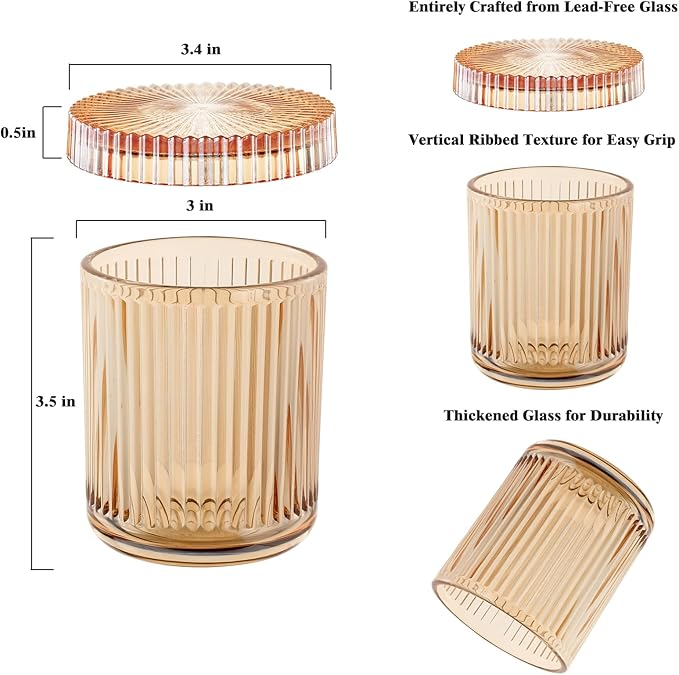 rejomiik Glass Qtip Holder Dispenser, Bathroom Canister Apothecary Jars with Lids, Vanity Makeup Accessories Storage Organizer for Cotton Swabs, Cotton Balls, Pads, Floss Picks, Amber