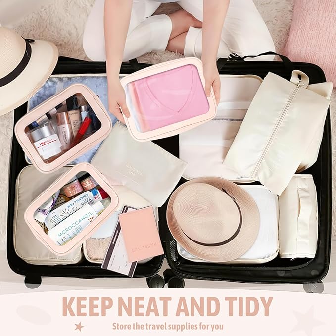 YOPCDJ 6PCS Clear Toiletry Bag,TSA Approved Travel Pouch with Zipper for Cosmetics and Toiletries，Diaper Bag Organizer Pouch Set, Purse Organizer and Clear Car Bag for Women and Kids
