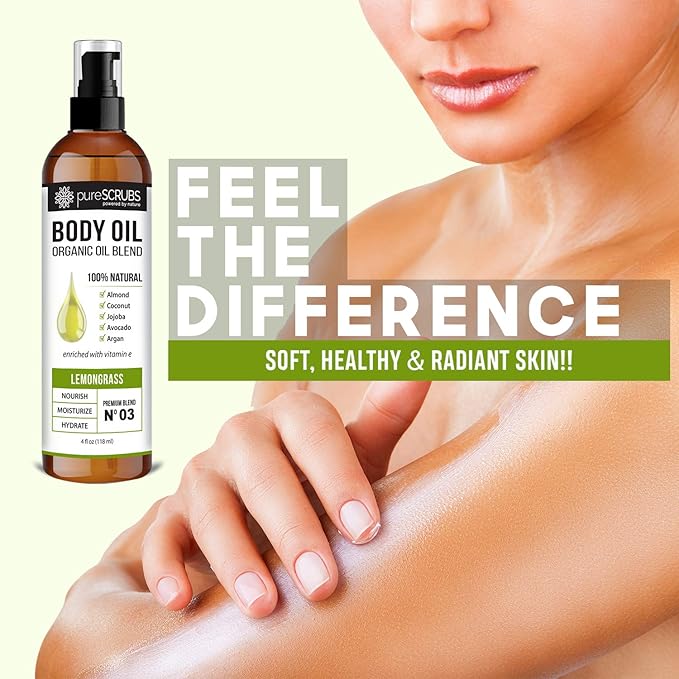 pureSCRUBS Ultra Moisturizing Lemongrass Body Oil for Dry Skin, 4 oz