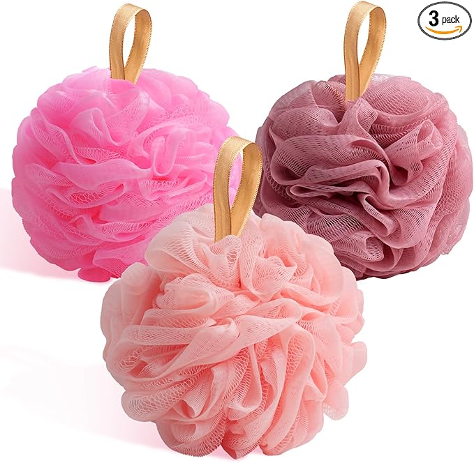 Fishent Bath Loofah Sponge, 3 Pack loofahs Exfoliating Body Scrubber, 60g Soft Mesh Pouf Shower Puffs, Loofa for Women and Men