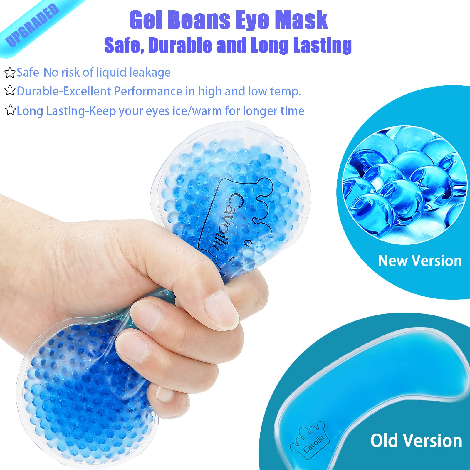 Cavoilu Cooling Sleep Mask w/Gel Eye Mask, Silk Eye Mask for Sleeping, Heated Eye Masks, Blindfold Eye Cover Sleeping Mask for Home Office Travel, Gifts for Men Women, Stocking Stuffers (Blue)