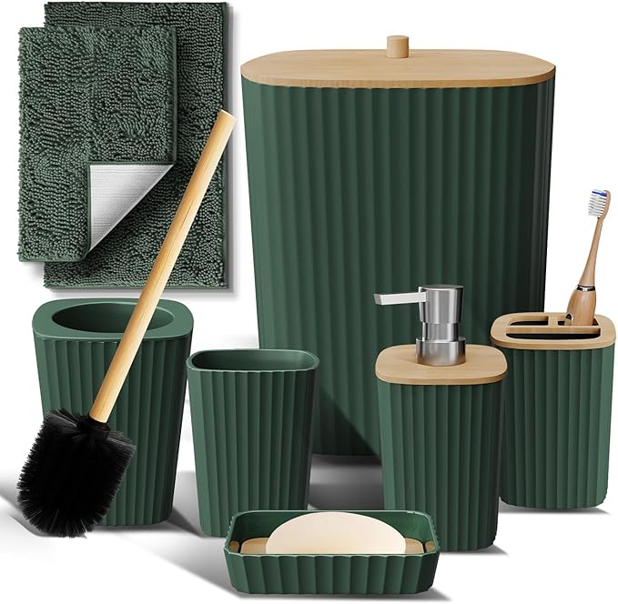 Clara Clark Bathroom Set - Christmas Bathroom Sets, Xmas Bathroom Accessories Set, 6PC Bathroom Accessory Set with Toilet Brush, Trash Can & Soap Dispenser