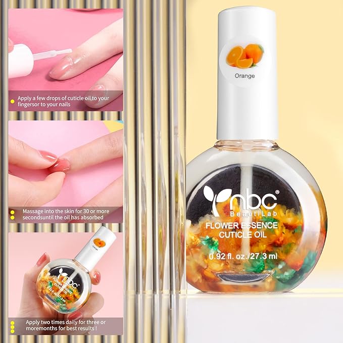 nbc BeautiLab Cuticle Oil, Nail Growth Oil Natural Blend of Jojoba, Vitamin E Nail Cuticle Oil for Repairs Cuticles Overnight Moisturizes and Strengthens Nails Cuticles 2 x 0.92 oz Orange & Rose