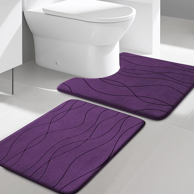 YIHOUSE Bathroom Rugs Set 5 Piece, Memory Foam Bath Mat Dark Grey