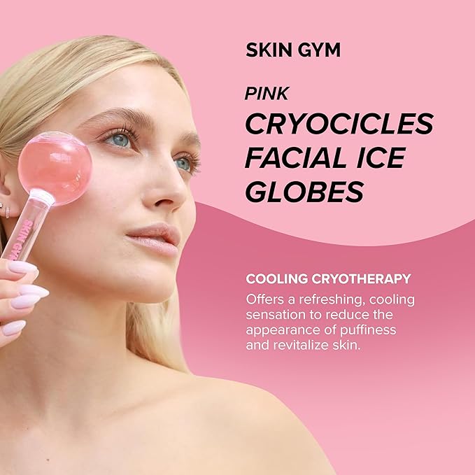 Skin Gym Ice Globe Beauty Balls, Pink Liquid Cryocicles, Cooling Face Roller for Smooth Skin & Enhanced Glow