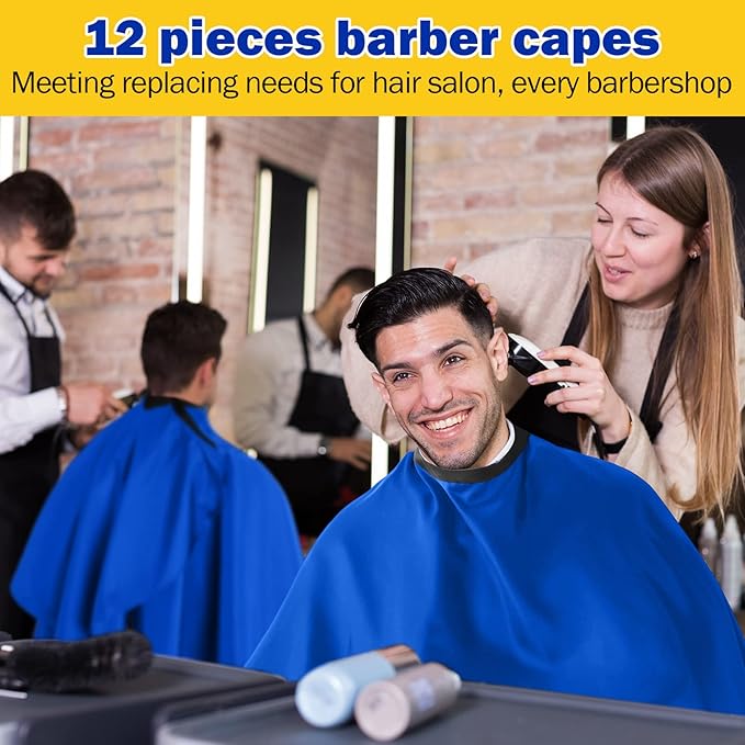 Wesiti Pcs Barber Cape 64 x 56'' Large Waterproof Hair Cutting Salon Cape Adjustable Snaps for Hair Dye Salon Stylist Supplies(Blue,12)