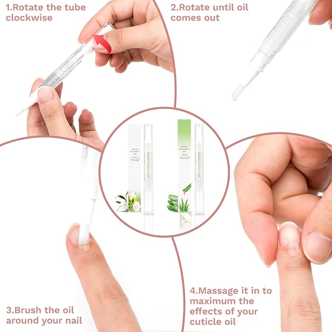 Meschett 2PCS Cuticle Oil Pens for Nail Care, Moisturizing Nail Oil Pen with Soft Brush, Hydrating Cuticle Oil for Dry Nails & Cuticles (Aloe & Jasmine Flavor)
