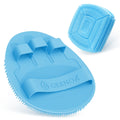 GEENOA Silicone Bath Glove & Face Scrubber Set 2PCS, 360° Anti-Slip & Hand-fit Body Scrubber for Rich Foaming Deep Cleaning, Unique Facial Scrubber with Side-bristles for Contoured Areas.(Blue)