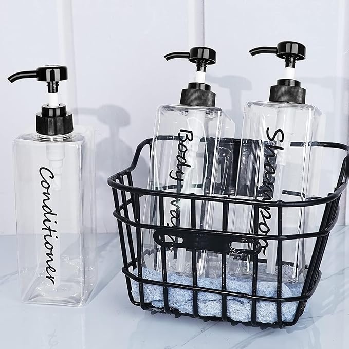 21oz Refillable Shampoo and Conditioner Bottles - Clear Set of 3 - Modern Shower Dispenser Set for Hotel Bathroom