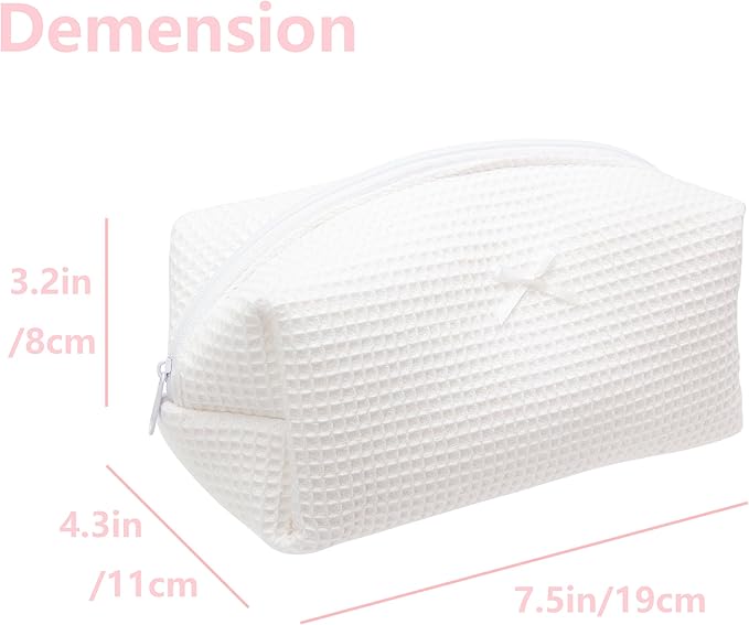Cozy Makeup Bag for Women,Zipper Cosmetic Pouch,Waffle White,2 Pack