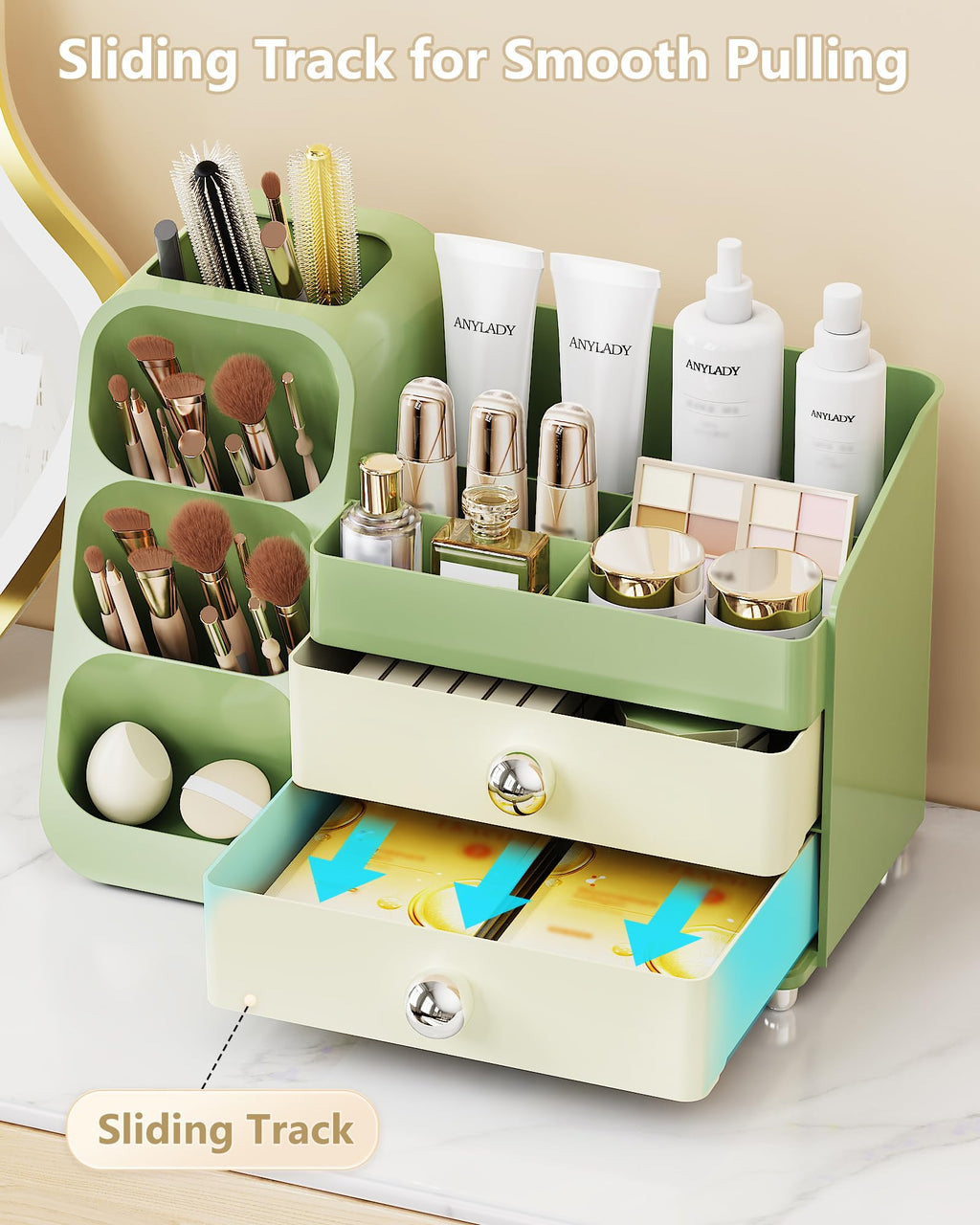 Anylady Large Capacity Makeup Organizer Countertop with Makeup Brush Holder for Vanity, Thickened Material, Bathroom Countertop Organizer Skin Care Perfumes Storage, Teen Girl Gifts for 13-25 Year