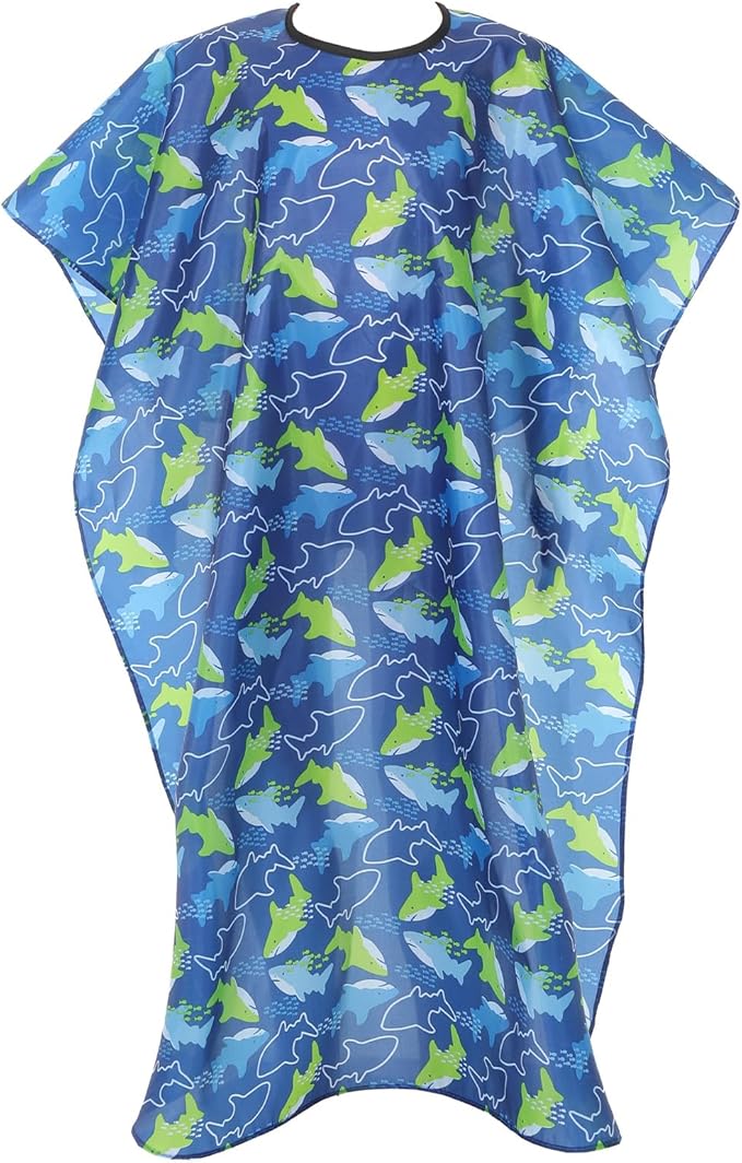 Hair Cutting Cape Kids, Adjustable Snap Barber Hair Cutting Cape Kids with Cute Shark Print, Full Coverage Barber Capes For Kid for Home Haircutting and Professional Salon