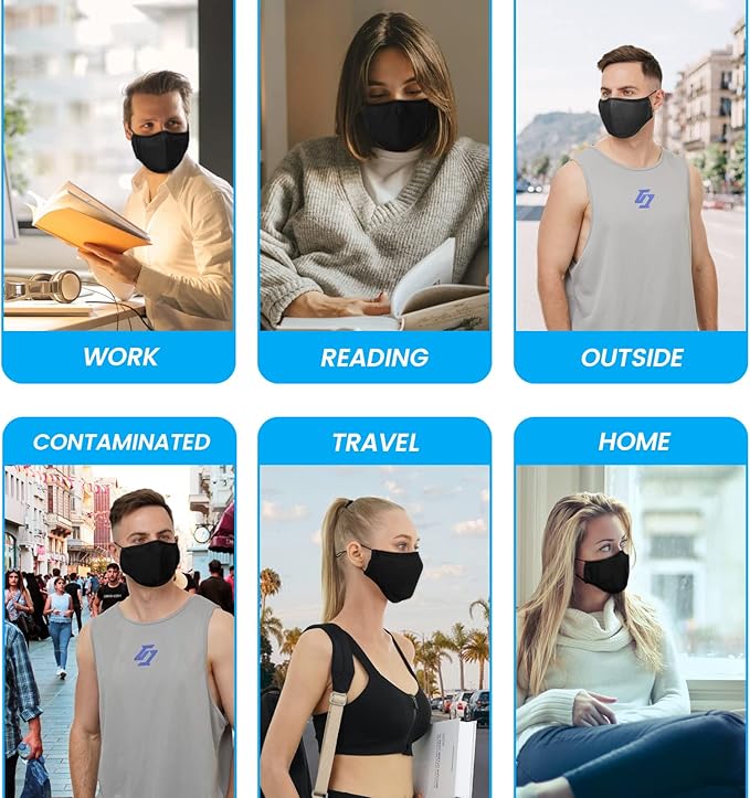 3-Ply Cloth Face Mask 6 Pack,Washable, Reusable and Breathable Face Covering with Adjustable Ear Protection Loops women/men (Black*6)