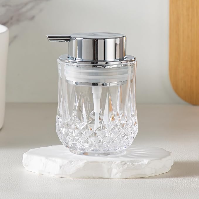 Glass Soap Dispenser,Bathroom Hand Liquid Soap Dispensers,Refillable Dish Soap Dispenser,Lotion Dispenser for Bathroom,Kitchen (Clear/Silver Liquid Pump)