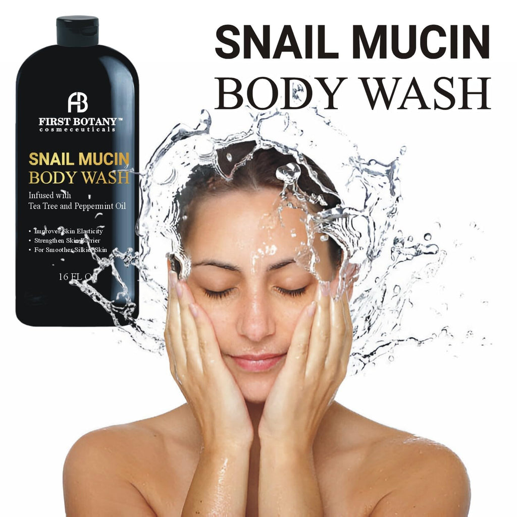 First Botany All Natural Body Wash - Fights Body Odor, Athlete’s Foot, Jock Itch, Nail Issues, Dandruff, Acne, Eczema, Shower Gel for Women & Men, Skin Cleanser -16 fl oz (Tea Tree Snail Mucin)