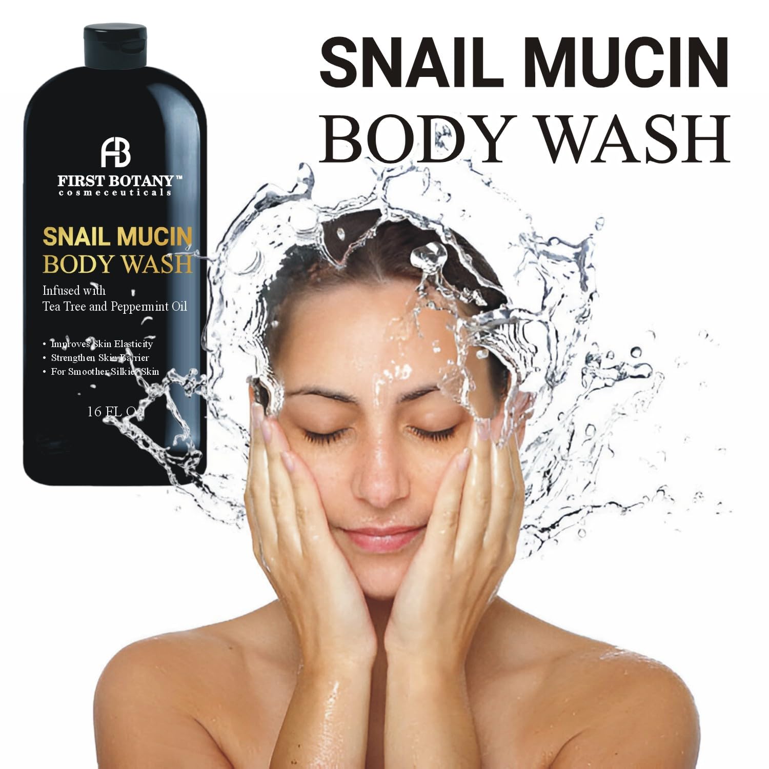 First Botany All Natural Body Wash - Fights Body Odor, Athlete’s Foot, Jock Itch, Nail Issues, Dandruff, Acne, Eczema, Shower Gel for Women & Men, Skin Cleanser -16 fl oz (Tea Tree Snail Mucin)