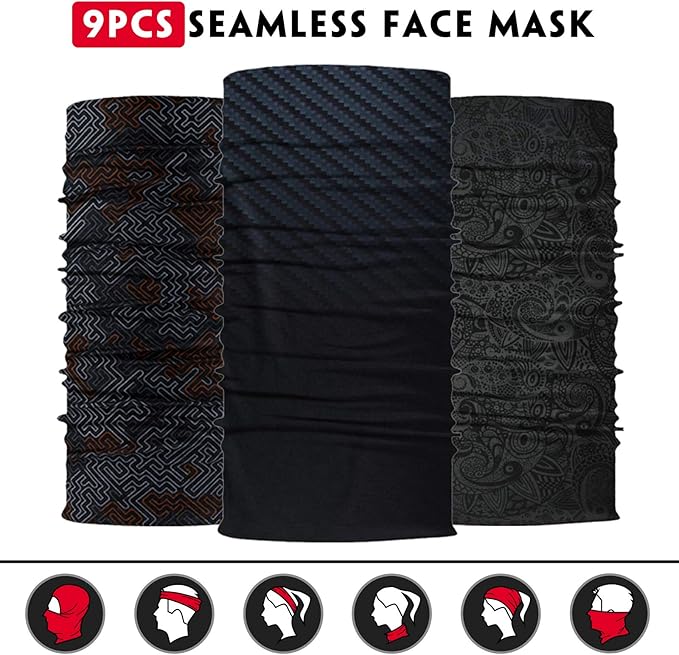 Venswell Neck Gaiter Mask for Men Women, Seamless Bandana Rave Face Cover Mask, Magic Face Scarf, Balaclava,Headband, Head Wrap-Motorcycle Cycling Festival Outdoors (B-Black Gray Series 2)