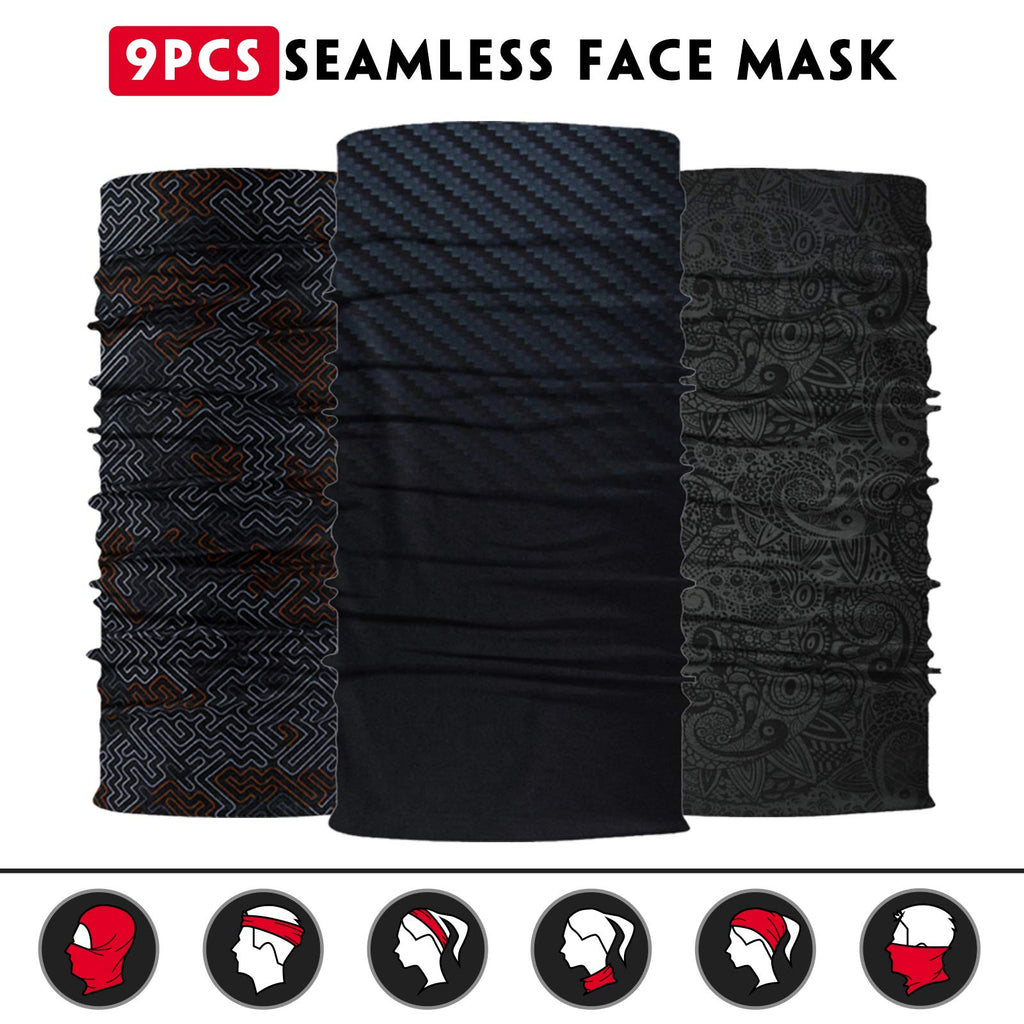 Venswell Neck Gaiter Mask for Men Women, Seamless Bandana Rave Face Cover Mask, Magic Face Scarf, Balaclava,Headband, Head Wrap-Motorcycle Cycling Festival Outdoors (B-Black Gray Series 2)