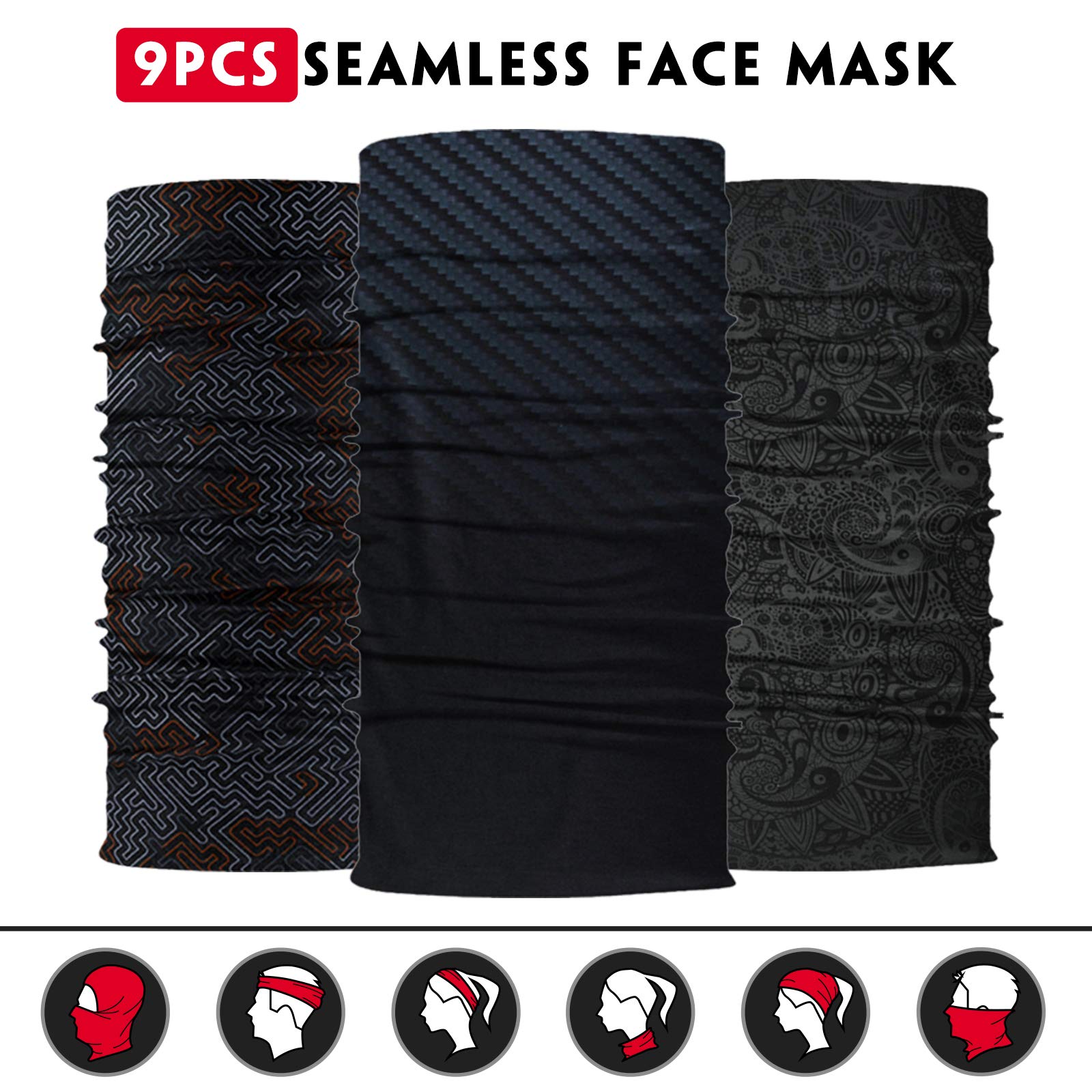 Venswell Neck Gaiter Mask for Men Women, Seamless Bandana Rave Face Cover Mask, Magic Face Scarf, Balaclava,Headband, Head Wrap-Motorcycle Cycling Festival Outdoors (B-Black Gray Series 2)